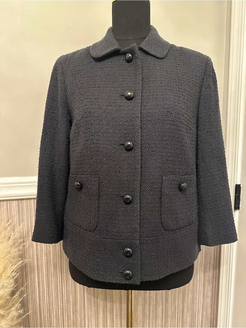 Talbots Black Bouclé Wool Blend Button Front Jacket Size 4